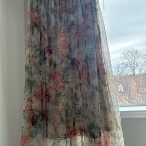Needle & Thread Floral Chiffon Maxi Skirt in Pink and Blue